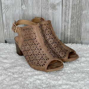 Top Moda Brown Laser Cut Slingback Peep Toe Booties Size 7
